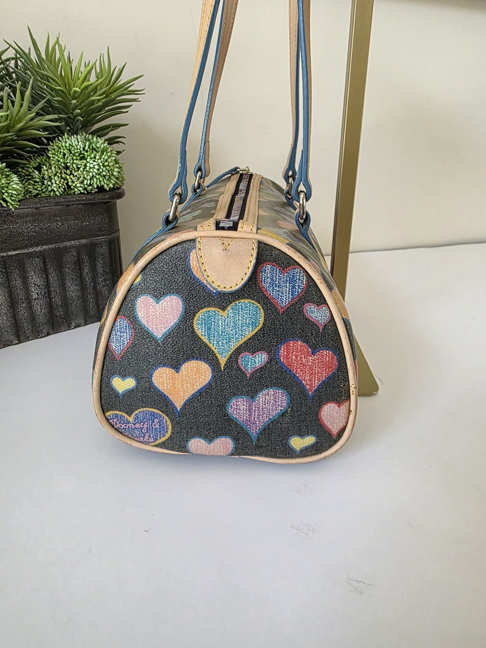 Vintage Dooney & Bourke Crayon Hearts Coated Cotton Bag Coin Purse Set - Picture 8 of 16
